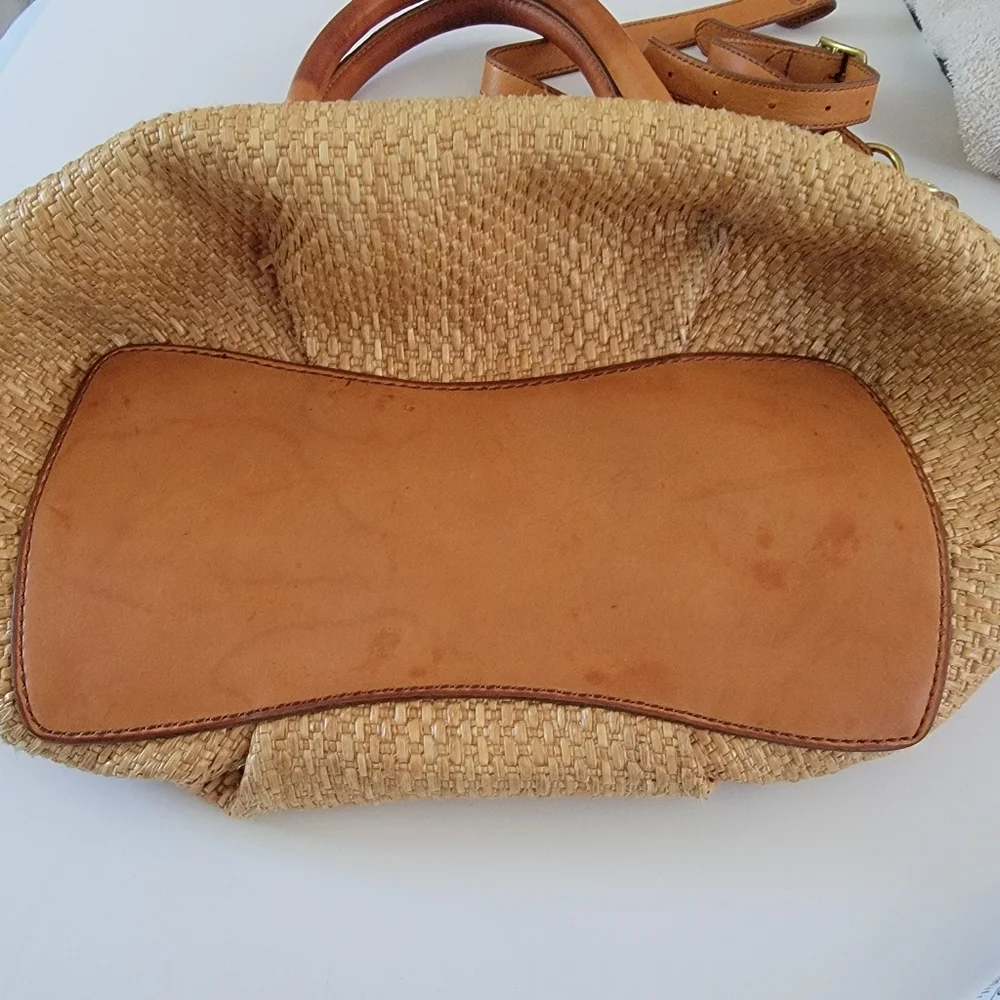J. Crew Brompton Straw Tan Brown Leather Hobo Bag Y2K 2010